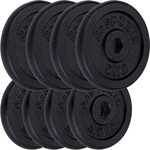 ScSPORTS® Hantelscheiben - Set, 30/35/40/60 kg, Ø 30/31 mm, Gusseisen, Schwarz - Gewichtsscheiben, Hantelscheiben-Set, Hantelgewichte, Fitness Scheiben, Gussscheiben