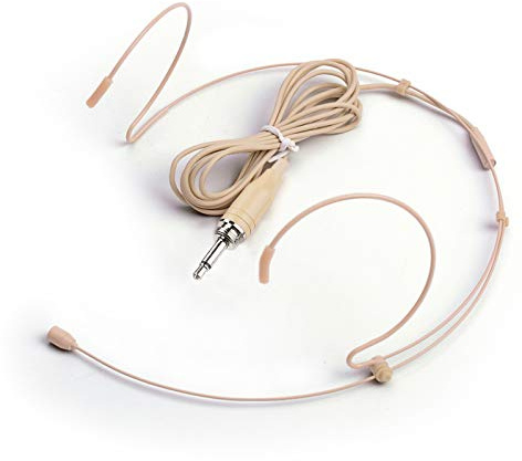 Headset- / Headworn-Mikrofon - Mono-Außengewinde, Schraubensicherung, 3,5-mm-Klinkenstecker für drahtloses Mikrofonsystem, Computer, Digitalrekorder - Beiges, omnidirektionales Dual-Earhook-Headset