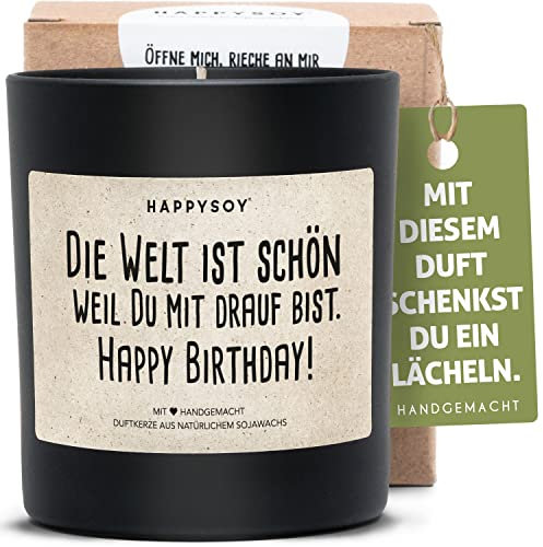 Happy Birthday Duftkerze im Glas mit Spruch - Geschenkidee für Frauen - Geschenk für Freundin - 100% handgemachte und nachhaltige Geburtstagsgeschenke - Duftkerzen als Geburtstagsgeschenk