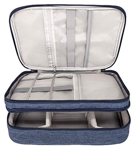 Ruyosn Kabel Organizer Tasche Wasserdicht Kabeltasche Groß Festplattentasche Elektronische Tasche Doppelschicht Elektro Organizer Cable Bag Elektronik Zubehör Organisator Kabel Power Bank Blau