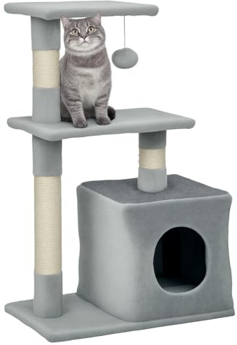 PawHut Árbol Rascador para Gatos 81,5 cm 2 Plataformas 50x30x81,5 cm Gris