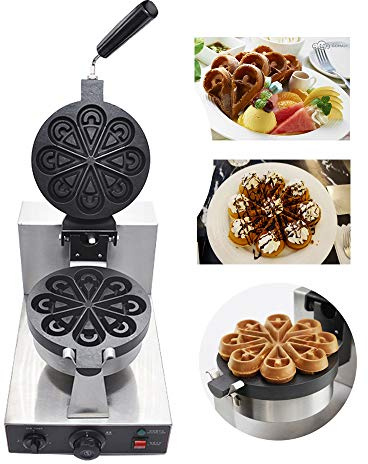hzexun Waffelmaschine Waffeleisen Kommerziell 1200W Elektrische Gedrehte Muffinmaschine Antihaft Blütenform Rostfreier Stahl Temperatur- und Zeitsteuerung 220V Geeignet für Restaurant Snack Bar Family