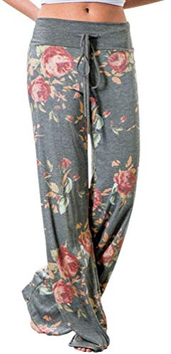 iniber Women's Comfy Pajama Pants Casual Lounge Pant Wide Leg Palazzo Stretch Drawstring Bottoms