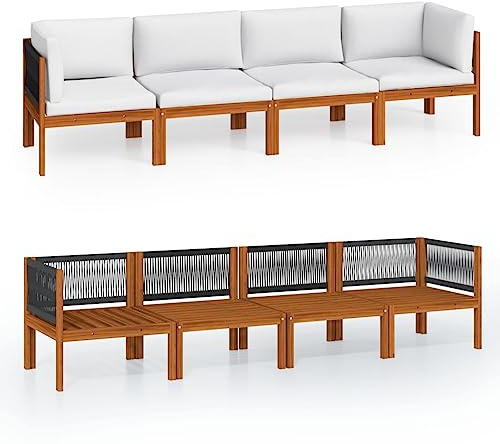 vidaXL 4-Sitzer-Gartensofa mit Kissen Holz Akazie & Seil