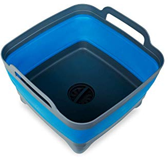 Altera la Vita Spülbecken, Spülwanne, klappbar, faltbar, Waschschüssel, Spülschüssel, Abwaschschüssel mit Ablauf für Camping, Wohnwagen, Wohnmobil, 10 Liter platzsparend (blau-grau)