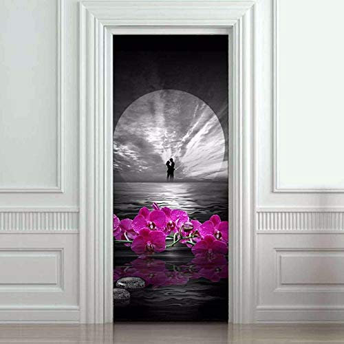 YQLKD Türfolie Poster Mondblume Romantische Sichttüren Aufkleber PVC wasserdichte Tapeten-Wandbild