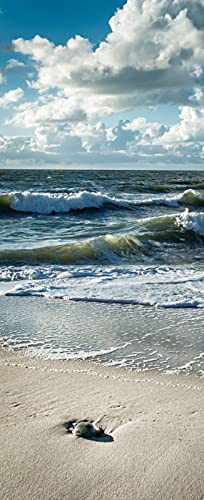 A.Monamour Türtapete Selbstklebend Türfolie Türposter 3D Sandstrand Blaues Meer Wellen Natur Landschaft Vinyl Folie Türdeko Tapete Wandbild Türaufkleber Türtattoo 77 x 200 cm