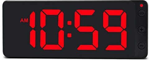 U-picks Large Digital Wall Clock with 10.5 Display, Big Digits, Auto Light control, Easy to Use,12/24 Hr, Time Memory, Silent Wall Clock for Warehouse, garage, living room (Adapter Included)-Red