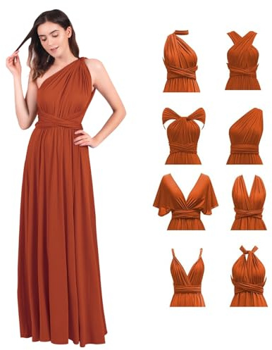 Vestido largo para mujer, sexy, multidirección, con espalda descubierta, para boda, dama de honor, largo hasta el suelo, vestido de baile de noche, Rojo ladrillo, S
