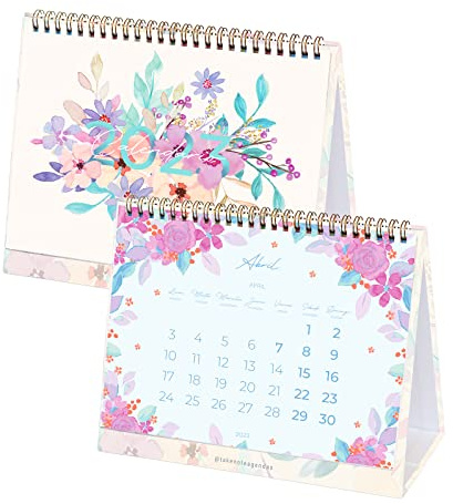 Takenote - Calendario de mesa Enero 2023 Diciembre 2023-26 páginas - Medidas: 23 x 18 cm - Bilingüe: Español - Inglés - Flores