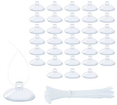 Waycreat 28pcs 35mm Suction Cups with 56pcs Transparent Zip Ties, Anti-Collision Suction Pads, Suckers Without Hooks for Table, Window, Wall, Metal, Glass Hanging