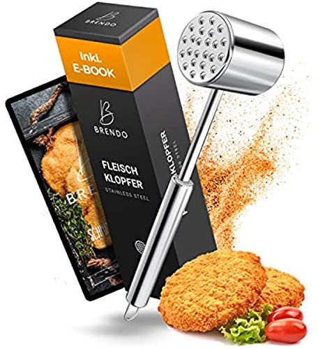 Tuzsocr Fleischklopfer Edelstahl Inkl. EBook - Sehr Stark - Schnitzelklopfer Spülmaschinenfest - Funktioniert Mit Allen Fleischsorten