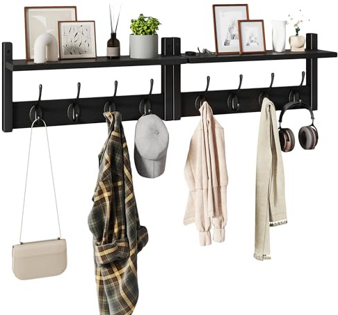 YMYNY Lot de 2 Patères portemanteaux pour entrée, Porte Manteau Mural, Meuble Entrée,Vestiaire Flottant, Étagère Suspendue, pour Chambre, Salle de Bain, Noir HWS001B-2