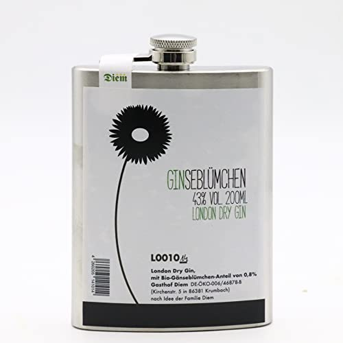Ginseblümchen Gin, Flachmann - Schwäbischer Gin mit Bio Gänseblümchen (1 x 0,2 l) - Gin