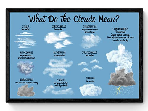 Retro Metal Tin Sign 8 X 12 Inches Cloud Types Science Id Poster Weather Prediction Meteorology Spring Summer Educational Printable Nature Scout Camp Chart Identification Rustic Home Decor