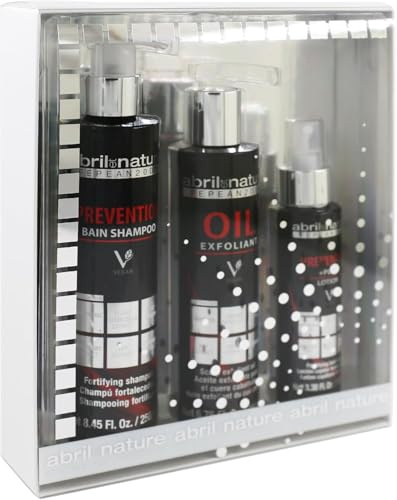 abril et nature - Set de Cuidado Capilar Profesional Anticaída - Prevention Plus - Pack Champú, Aceite Exfoliante y Loción - Frena la Pérdida de Cabello por Deficiencias Nutricionales - 550 ml