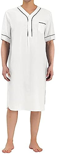 MIOTEQ Chemise de Nuit pour Hommes à Manches Courtes Coton Chemise de Nuit Lâche Chemise de Nuit Confortable Chemise de Nuit Douce Manteau de Maison S-XXXL,Blanc,XL