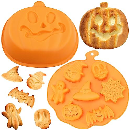 HGSHUO Stampo in Silicone Halloween Zucca Stampo per Torta Silicone Stampo Halloween Stampi per Cioccolato Stampi per Cottura a Motivi Dolci Sapone Mousse Halloween Stampo da Forno