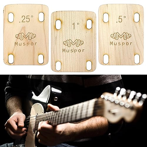 3 x Gitarrenhals-Unterlegscheiben mit Neigung aus Ahornholz, E-Gitarren-Halsplatte, Schutz 0,25, 0,5 und 1 Grad, Gitarrenhals für Gitarren-Bass-Reparatur