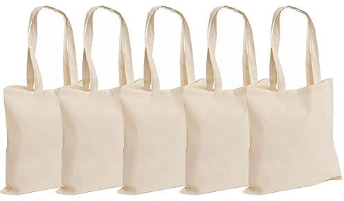 Clossy London 100% Cotton Canvas Reusable Shoulder Tote Bag | Natural Colour Eco-Friendly Shopping & Grocery Handbag | Washable Lightweight Organic Cloth Bag with Durable Handles