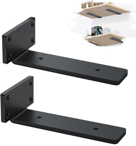 MLOQI 2 stück Regalhalterung Schwarz, Regalwinkel Schwerlast, Regal Wandhalterung, 5 mm Dick Schwebende Regalhalterung mit Hardware (20 cm)