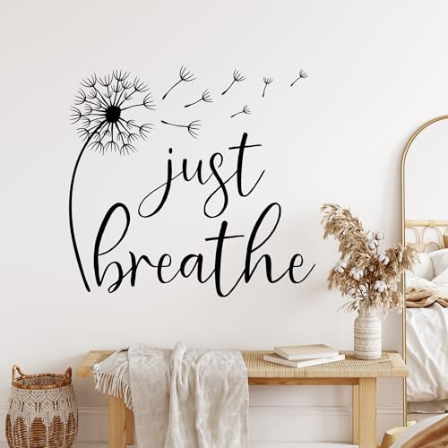 GRAZDesign Wandtattoo Pusteblume just breathe Blumen Wandaufkleber für Kinderzimmer Mädchen Wohnzimmer Löwenzahn Pflanzen - 60x57cm / schwarz