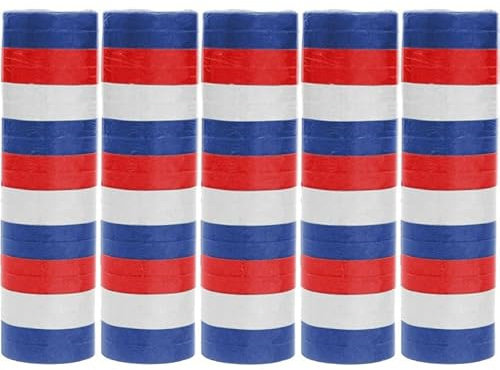 Lot de 5 serpentins en papier coloré - Décoration de fête d'anniversaire de mariage - Lot de 5 serpentins : bleu, blanc, rouge