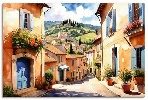 ARTLAND Wanddeko Leinwand Bilder Wandbild 90x60 cm Mediterrane Deko Stadt Idyll Landschaften Sizilien Sonne Sommer Bella Italien U5CW