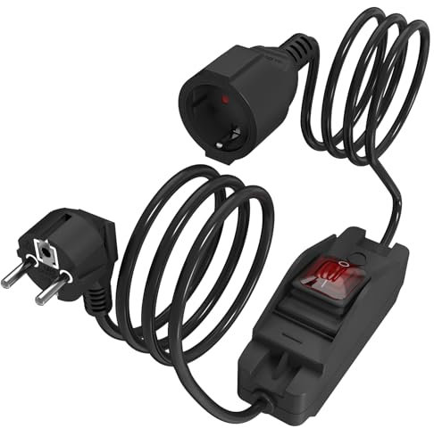 Schutzkontakt Verlängerungskabel 2M, Verlängerungskabel mit Schalter, Schuko Kabel, für Schlafzimmer, Zuhause, Büro (250V/16A)