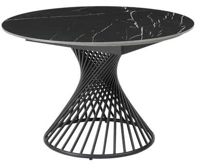 Vente-unique - Esstisch ausziehbar - 4 bis 8 Personen - Keramik & Metall - Marmor-Optik Schwarz - CASTINA