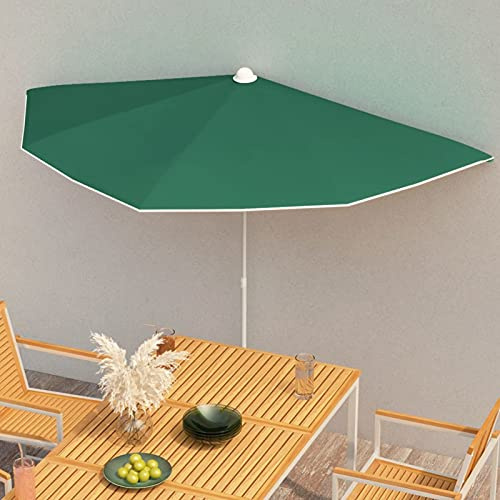 ShGaxin Demi-Parasol de Jardin avec mât 180x90 cm Vert,Parasol de Jardin Exterieur,Protection UV,Parasol,