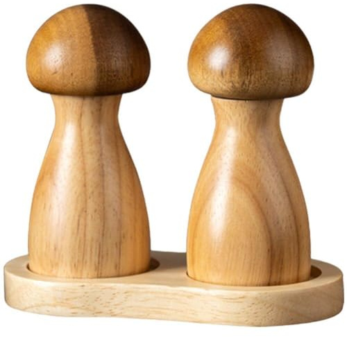 Moulin À Poivre en Bois Champignon, Ensemble De Base De Bouteille De Broyage De Sel De Mer, Moulin À Épices Rechargeable, Salière en Bois pour Cuisine