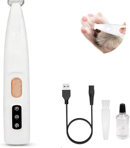 Dog Paw Trimmer for Grooming, Dog Clippers with LED Light, Waterproof Rechargeable Paw Trimmer for Dogs, Cordless Pet Shaver Low Noise Dogs Shaver for Cats Pets