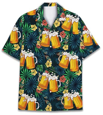 Camicia hawaiana per uomo donna divertente camicia hawaiana da uomo estate spiaggia Aloha manica corta casual button down, Birra, L