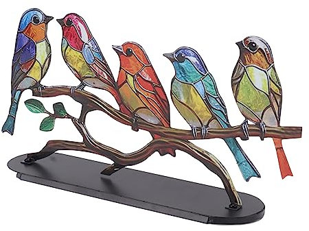 Uccelli su ramo ornamenti da scrivania in doppio dipinto colorato uccelli ornamento tavoletta per decorazione interna (5 uccelli)