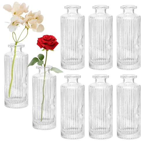 YBCCBY Small Glass Flower Vases Set of 8, Mini Vintage Decorative Bottles, Clear Bud Vases, Crystal Vase With Rope, Wedding Table Centerpiece, Home Decor, Housewarming Gift (Clear)