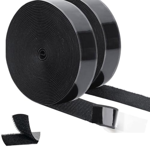 FTXanty 2 Stück Doppelseitiges Klettband Selbstklebend Schwarz Extra Stark 16mm Breit Doppelseitig Klebende mit Klettverschluss Flauschband und Hakenband Selbstklebende Klebepad -alle 20M