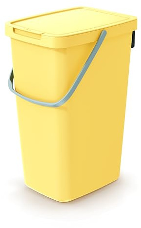 Poubelle de cuisine 20 l en plastique avec couvercle et cadre amovible, support mural jaune