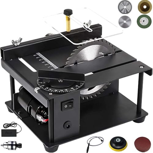 Scie à table multifonctionnelle, mini scie circulaire électrique de bureau 1000-3000 tr/min avec guide d'angle, vitesse réglable sur 7 niveaux, profondeur de coupe 35 mm,for métaux mous, coupe du bois