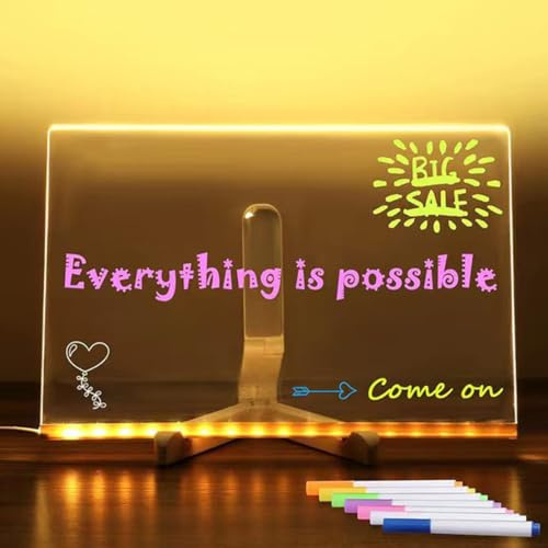 HADAVAKA LED Note Board Con Stand, Lavagna Acrilica Luminosa Con 7 Colori Penna, DIY Scrittura Disegno Messaggio Memo Menu Lista Da Fare, per Ufficio Scuola Casa (30 * 20cm)