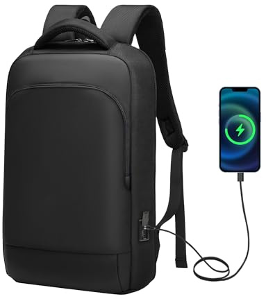 Sac à dos mince pour ordinateur portable pour hommes, sac à dos d'affaires avec port de charge, sac à dos technique pour ordinateur portable de 15,6 pouces pour le bureau de travail
