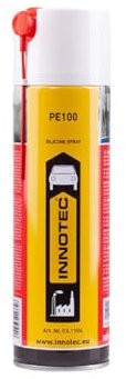 Innotec - Spray siliconico PE100, lubrificante, nutre e protegge a lungo le parti in gomma, plastica, legno e metallo, spray di servizio, elimina i rumori di scricchiolio e cigolii, 1 pezzo PE100