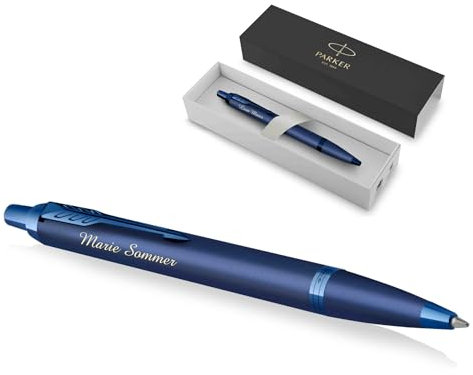 PARKER IM Monochrome Kugelschreiber mit Gravur | Premium Stift | Geschenkbox | blaue Tinte | personalisiertes Geschenk | Namen | graviert | Jahrestag | Geburtstag | Geschenkidee (Blue)