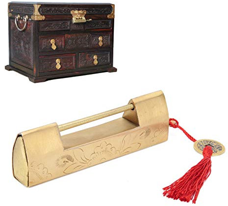 Padlock with Key for Cabinet, Antique Hand Carved Brass Lock Vintage Floral Pattern Small Padlock for Jewelry Box Drawer
