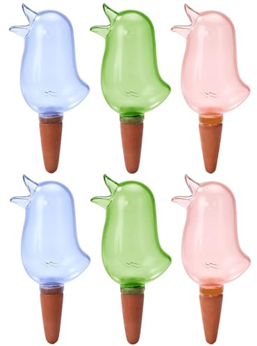 MOUNTTU Arroseur Automatique pour Plantes, 6 pièces, 3 Couleurs, Transparent, en Forme d'oiseau, avec pic en céramique, 6, 5 x 2, 8 Pouces, pour arrosage Automatique en Vacances, pour Plantes