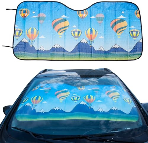 MORRENT Autosonnenschutz Frontscheibe, 127x59 cm, UV-Schutz & Hitzeschutz, Faltbar mit Saugnäpfen, 4 Designs (Mit Baloon)