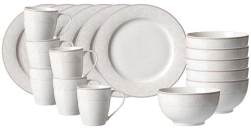 Ritzenhoff & Breker Isabella Frühstücks-Set 18-teilig, Henkelbecher (350 ml) Müslischalen (15 cm) und Frühstücksteller (21 cm) für 6 Personen, Florales Dekor, Spülmaschinengeeignet, Porzellan, Beige