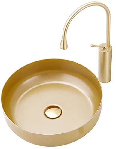 asdchZen Lavandini da Bagno Rotondi sopra Il Piano in Acciaio Inox 304, Lavello da Cucina, Lavabo da Appoggio per Bagno E Rubinetto, Combinazione con Rubinetto E Scarico A Scomparsa.