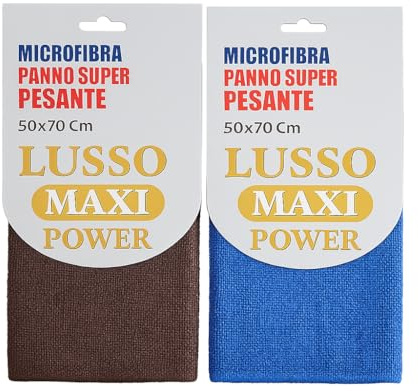 vidoelettronica Set 2 Panni Microfibra 50x70 cm – Lusso Maxi Power, Super Pesanti con Asola, Ultra Assorbenti, per Pavimenti, Vetri, Auto