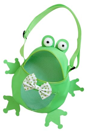 Bolsa de playa de malla con forma de rana – Bolsa de transporte ajustable para recoger conchas para niños | Red de malla ligera y portátil para niñas para vacaciones al aire libre, viajes, juguetes de